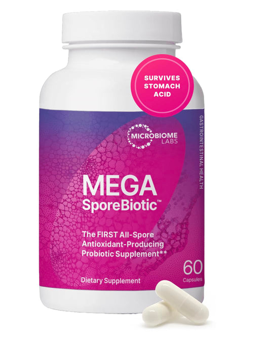 Microbiome Labs MegaSporeBiotic Probiotics for Women & Men - Spore Based Probiotics for Digestive Health - Shelf Stable & Travel-Friendly (60 Capsules)