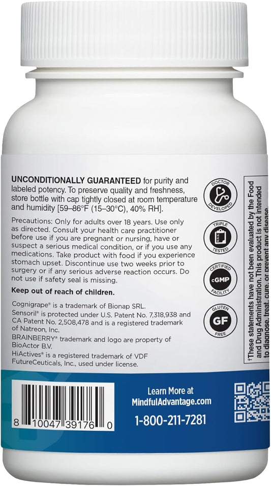DOCTORS' PREFERRED Mindful Advantage Brain Supplements for Memory and Focus - Boost Memory, Mental Sharpness, Recall & Concentration - 30 Count