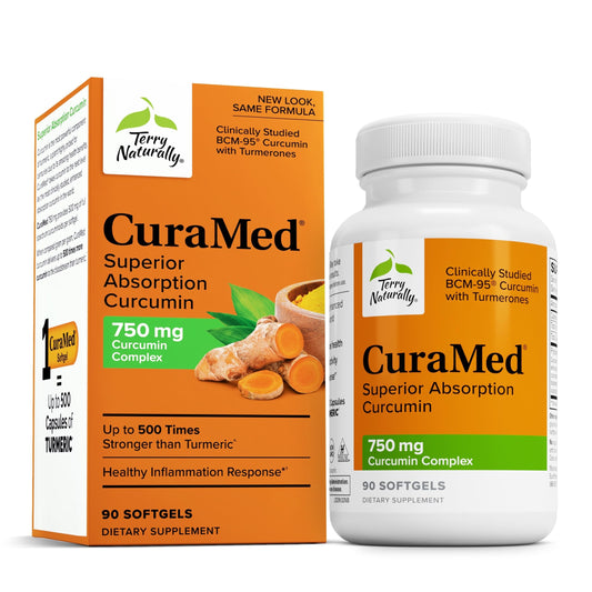 Terry Naturally CuraMed 750 mg - Antioxidant Supplement for Brain & Heart Health Support - Supplement with High-Potency Curcumin Complex - Kidney, Liver & Immune Health Support - 120 Softgels (1 Pack)