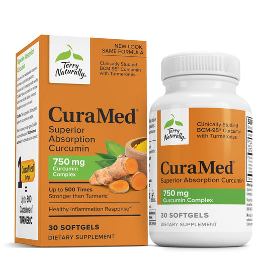 Terry Naturally CuraMed 750 mg - Antioxidant Supplement for Brain & Heart Health Support - Supplement with High-Potency Curcumin Complex - Kidney, Liver & Immune Health Support - 120 Softgels (1 Pack)