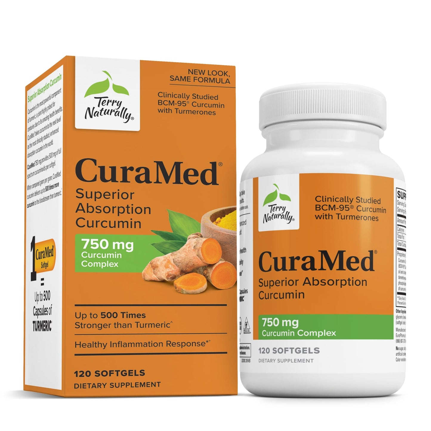 Terry Naturally CuraMed 750 mg - Antioxidant Supplement for Brain & Heart Health Support - Supplement with High-Potency Curcumin Complex - Kidney, Liver & Immune Health Support - 120 Softgels (1 Pack)