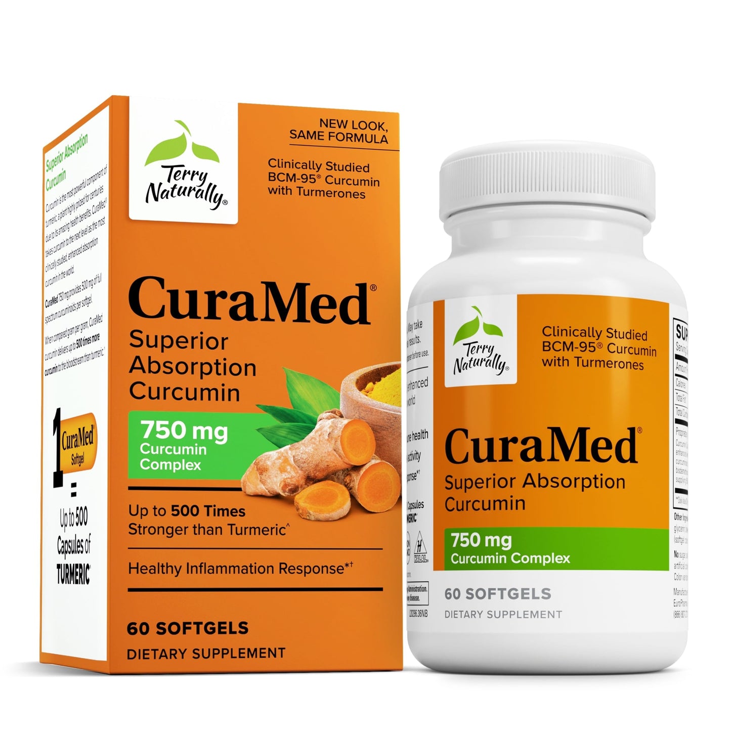 Terry Naturally CuraMed 750 mg - Antioxidant Supplement for Brain & Heart Health Support - Supplement with High-Potency Curcumin Complex - Kidney, Liver & Immune Health Support - 120 Softgels (1 Pack)