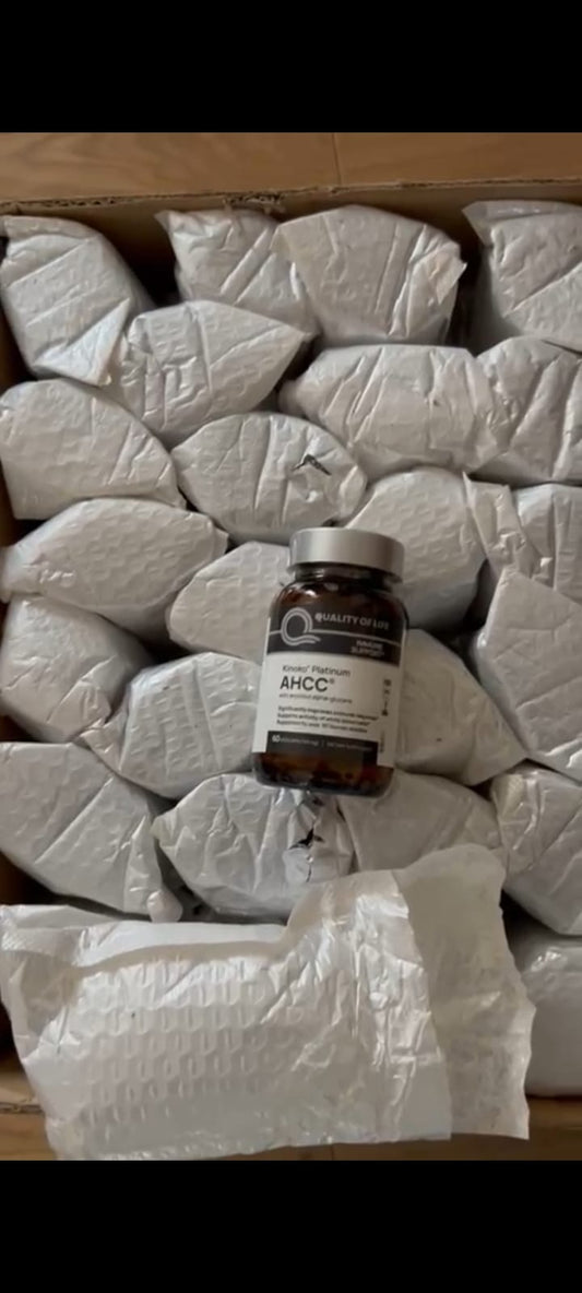 Quality of Life Premium Kinoko Platinum AHCC Herbal Supplement, 750mg per Capsule, for Immune Support, Liver Function, Maintains Natural Killer Cell Activity, Pack of 1, 60 Veggie Capsules Glass bottles